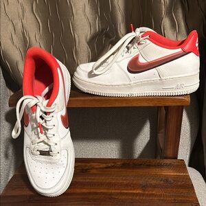 Nike Air Force 1 White and Neon Orange Shoes 6.5Y  8 women